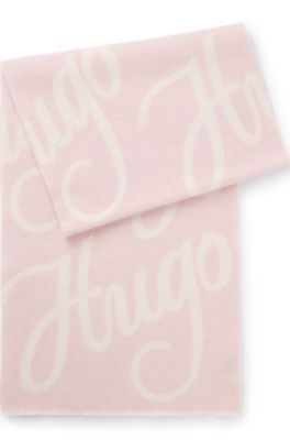 Wool-blend scarf with logo jacquard, light pink