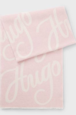 Wool-blend scarf with logo jacquard, light pink