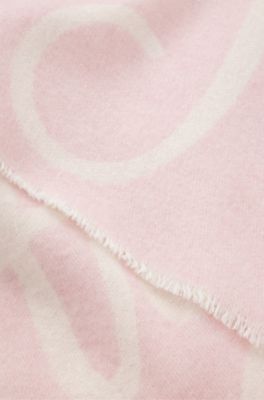 Wool-blend scarf with logo jacquard, Light Pink