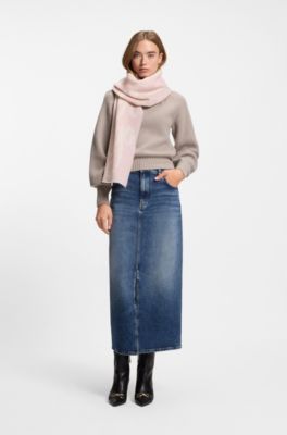 Wool-blend scarf with logo jacquard, light pink