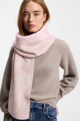 Wool-blend scarf with logo jacquard, light pink