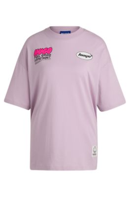 Cotton-jersey oversized-fit T-shirt with seasonal graphics, Light Purple