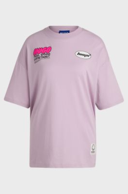 Cotton-jersey oversized-fit T-shirt with seasonal graphics, Light Purple