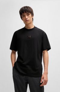 Cotton-jersey relaxed-fit T-shirt with logo patch, Black