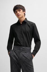 Camicia slim fit in cotone jacquard con motivo a catena con logo, Nero