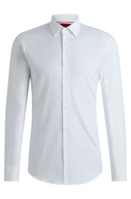 Slim-fit shirt in logo-chain cotton jacquard, White