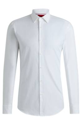 Hugo Slim-fit Shirt In Logo-chain Cotton Jacquard In White