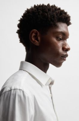 Slim-fit shirt in logo-chain cotton jacquard, White