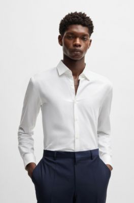 Slim-fit shirt in logo-chain cotton jacquard, White