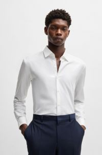 Slim-fit shirt in logo-chain cotton jacquard, White