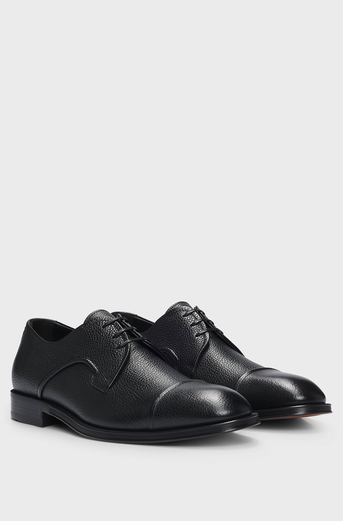 Grained-leather Derby shoes with anti-slip sole, Black