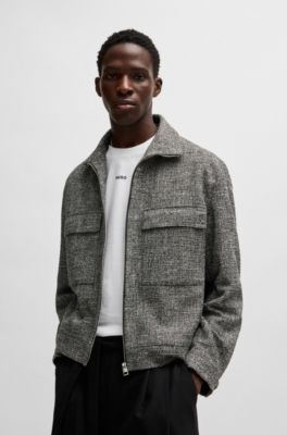 Modern-fit jacket in moulin&eacute; tweed, Grey