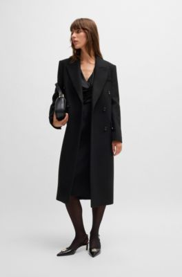 BOSS - ロングコート ツイル ダブルブレスト - ブラック 