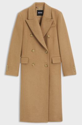 Langer Twill-Mantel mit zweireihiger Knopfleiste, Beige