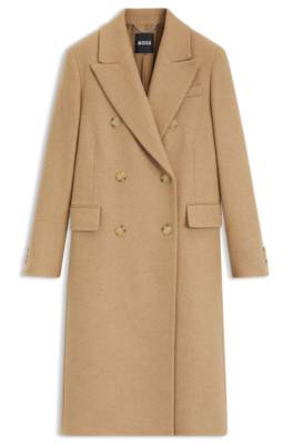Long length twill coat with double breasted closure