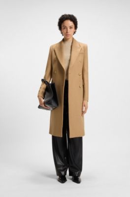 Cappotto lungo in twill con chiusura doppiopetto, Beige
