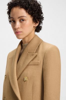 Cappotto lungo in twill con chiusura doppiopetto, Beige