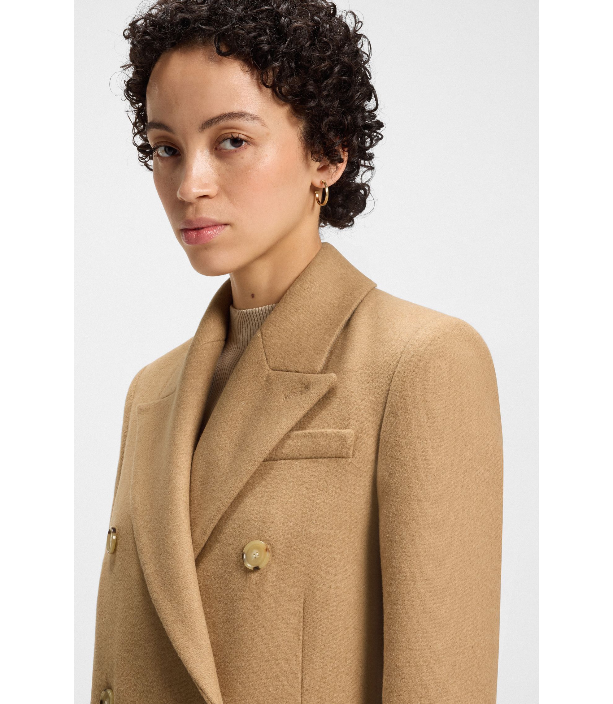 BOSS - ロングコート ツイル ダブルブレスト - ベージュ