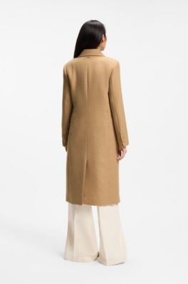 Long-length twill coat with double-breasted closure, Beige
