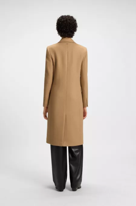 Long-length twill coat with double-breasted closure