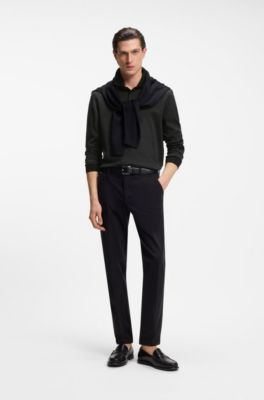 Long-sleeved polo shirt in cotton with concealed placket, Black