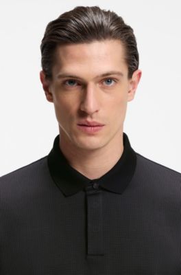 Long-sleeved polo shirt in cotton with concealed placket, Black