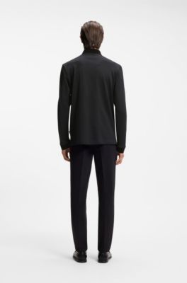 Long-sleeved polo shirt in cotton with concealed placket, Black
