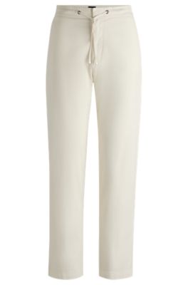 Stretch-cotton trousers with drawcord waist, White