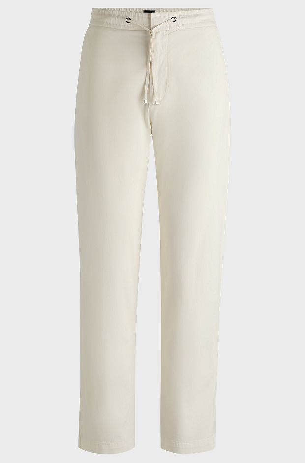 Stretch-cotton trousers with drawcord waist, White