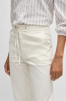 Stretch-cotton trousers with drawcord waist, White