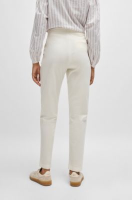 Stretch-cotton trousers with drawcord waist, White