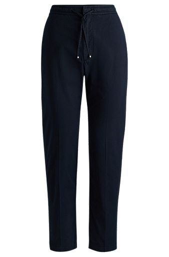 Stretch-cotton trousers with drawcord waist, Dark Blue