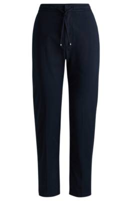 Hugo Boss Stretch-cotton Trousers With Drawcord Waist In Blue