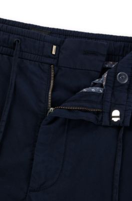 Stretch-cotton trousers with drawcord waist, Dark Blue