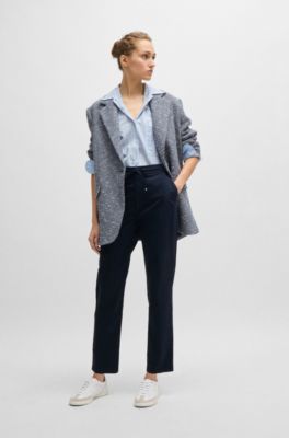 Stretch-cotton trousers with drawcord waist, Dark Blue
