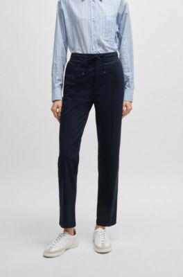 Stretch-cotton trousers with drawcord waist, Dark Blue
