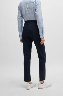 Stretch-cotton trousers with drawcord waist, Dark Blue