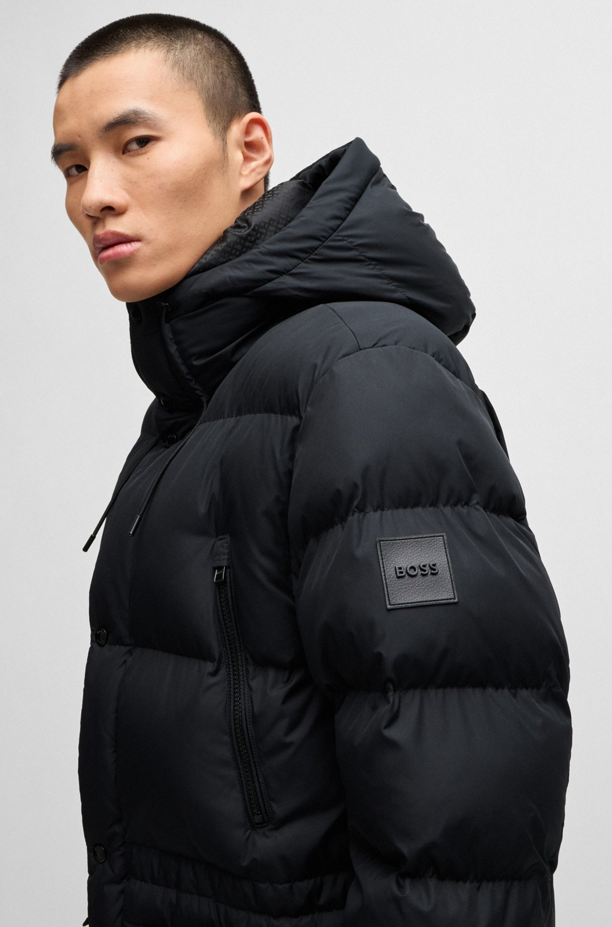 BOSS - はっ水パファージャケット ロゴディテール - ブラック BOSS - はっ水パファージャケット ロゴディテール - ブラック