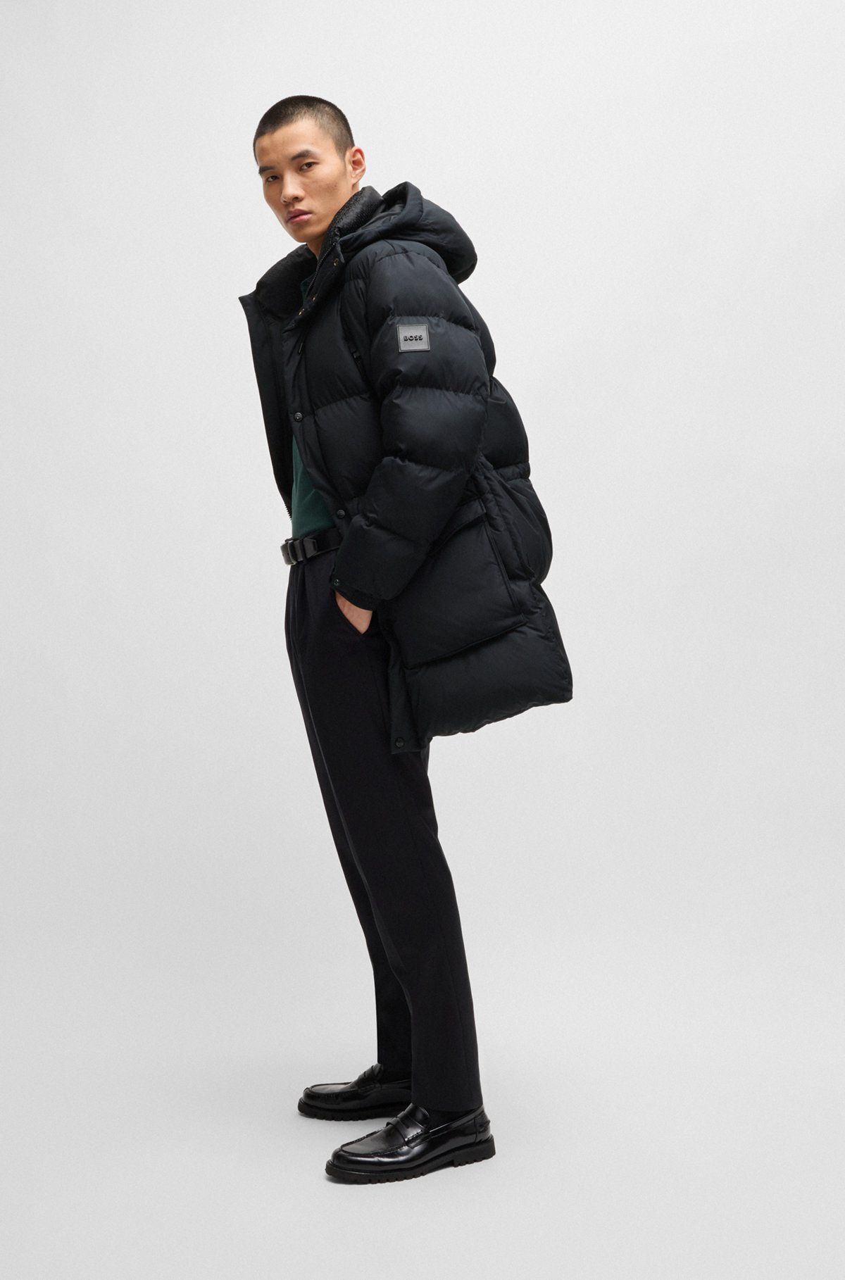 BOSS - はっ水パファージャケット ロゴディテール - ブラック BOSS - はっ水パファージャケット ロゴディテール - ブラック