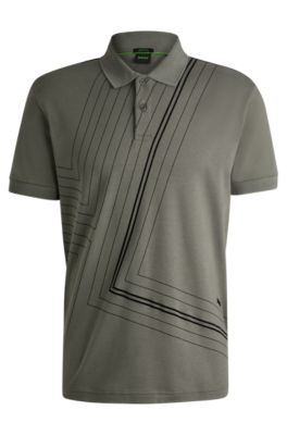 BOSS - Interlock-cotton polo shirt with fineline artwork - Grey