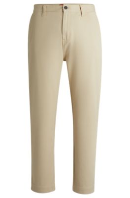 Tapered-fit regular-rise trousers in cotton twill, Light Beige