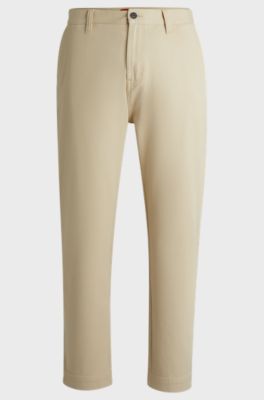 Tapered-fit regular-rise trousers in cotton twill, Light Beige