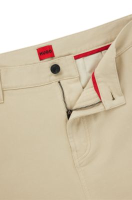 Tapered-fit regular-rise trousers in cotton twill, Light Beige