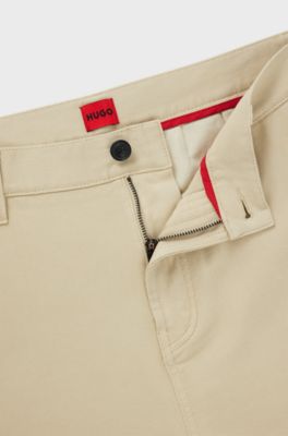 Tapered-fit regular-rise trousers in cotton twill, Light Beige