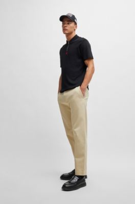 Tapered-fit regular-rise trousers in cotton twill, Light Beige