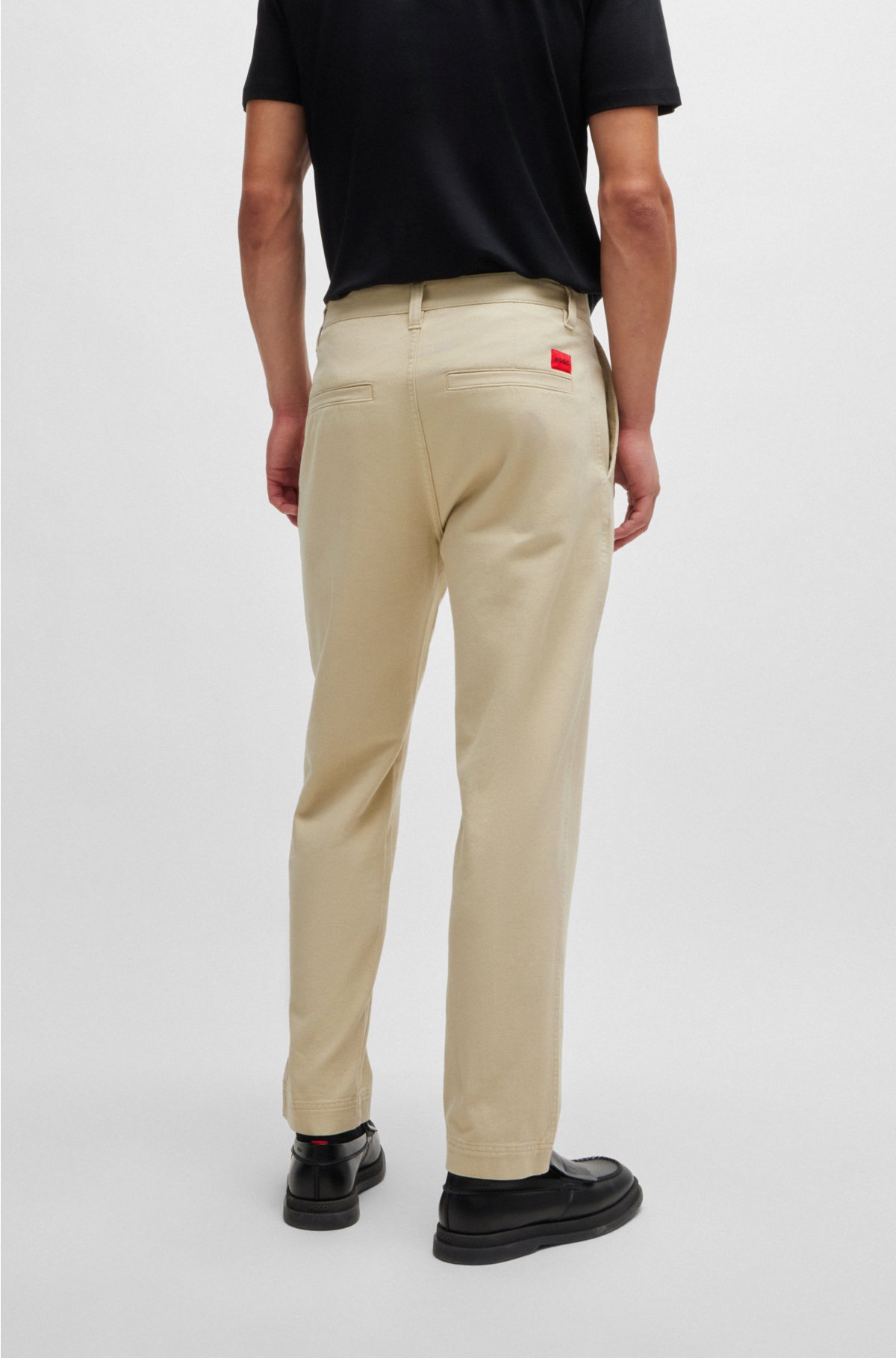 Tapered-fit regular-rise trousers in cotton twill, Light Beige