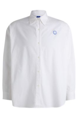 Oversized-fit blouse with graffiti-style logos, White