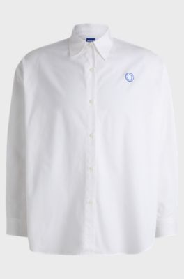 Oversized-fit blouse with graffiti-style logos, White