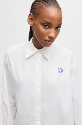 Oversized-fit blouse with graffiti-style logos, White