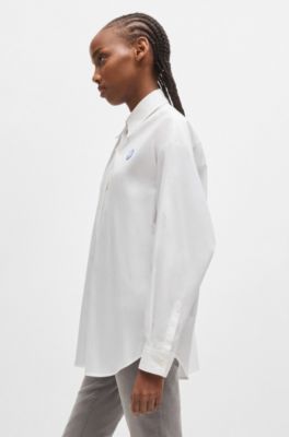 Oversized-fit blouse with graffiti-style logos, White